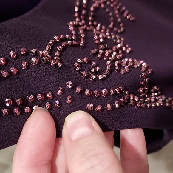 R & M Richards Petite Purple Sleeveless Beaded Bodice Fully Lined Dress Size 10P - Picture 7 of 11